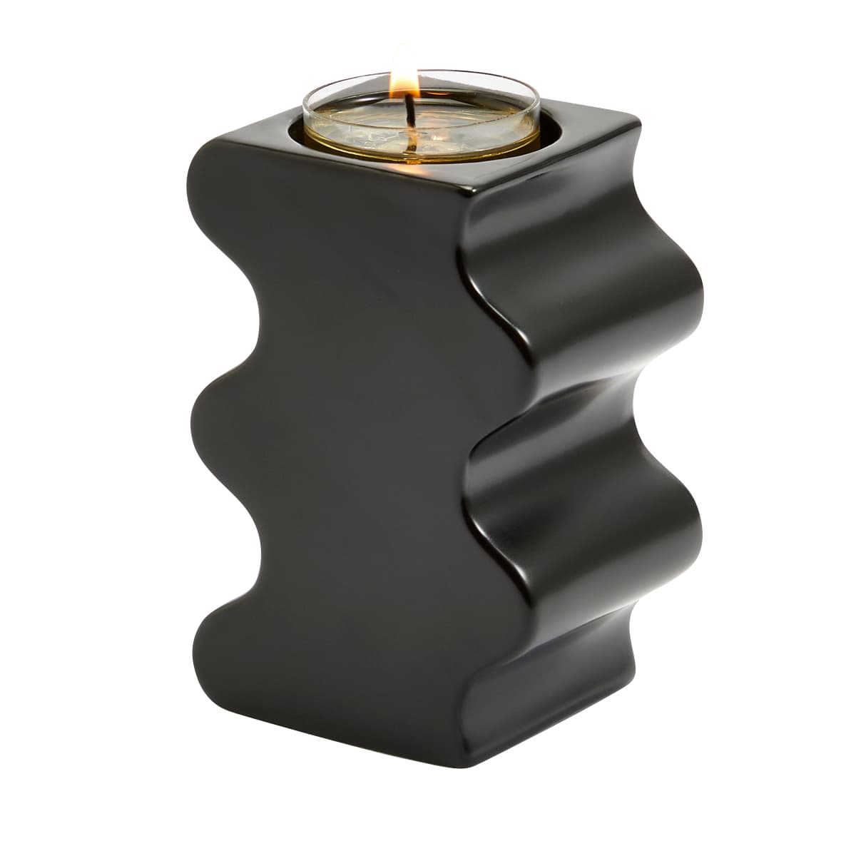 A modern matte black candle holder designed for tealights or SmartScents aromatic sticks, with a contemporary sculptural appearance.