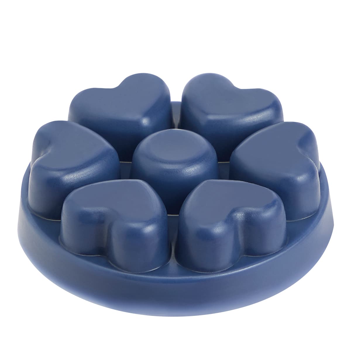 Nordic Air blue heart shaped wax melts against a white background.