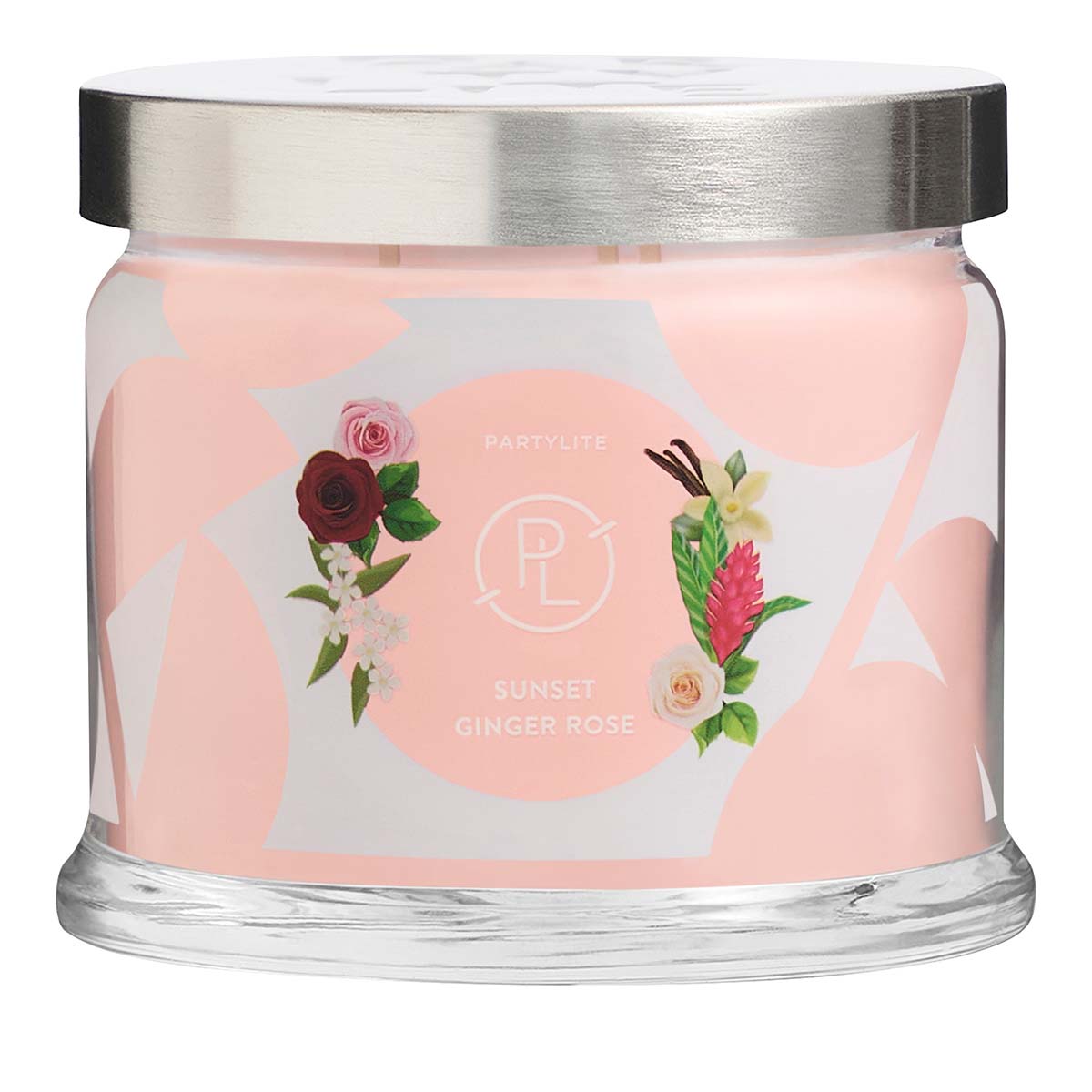 Sunset Ginger Rose 3-Wick Jar Candle against a white background.