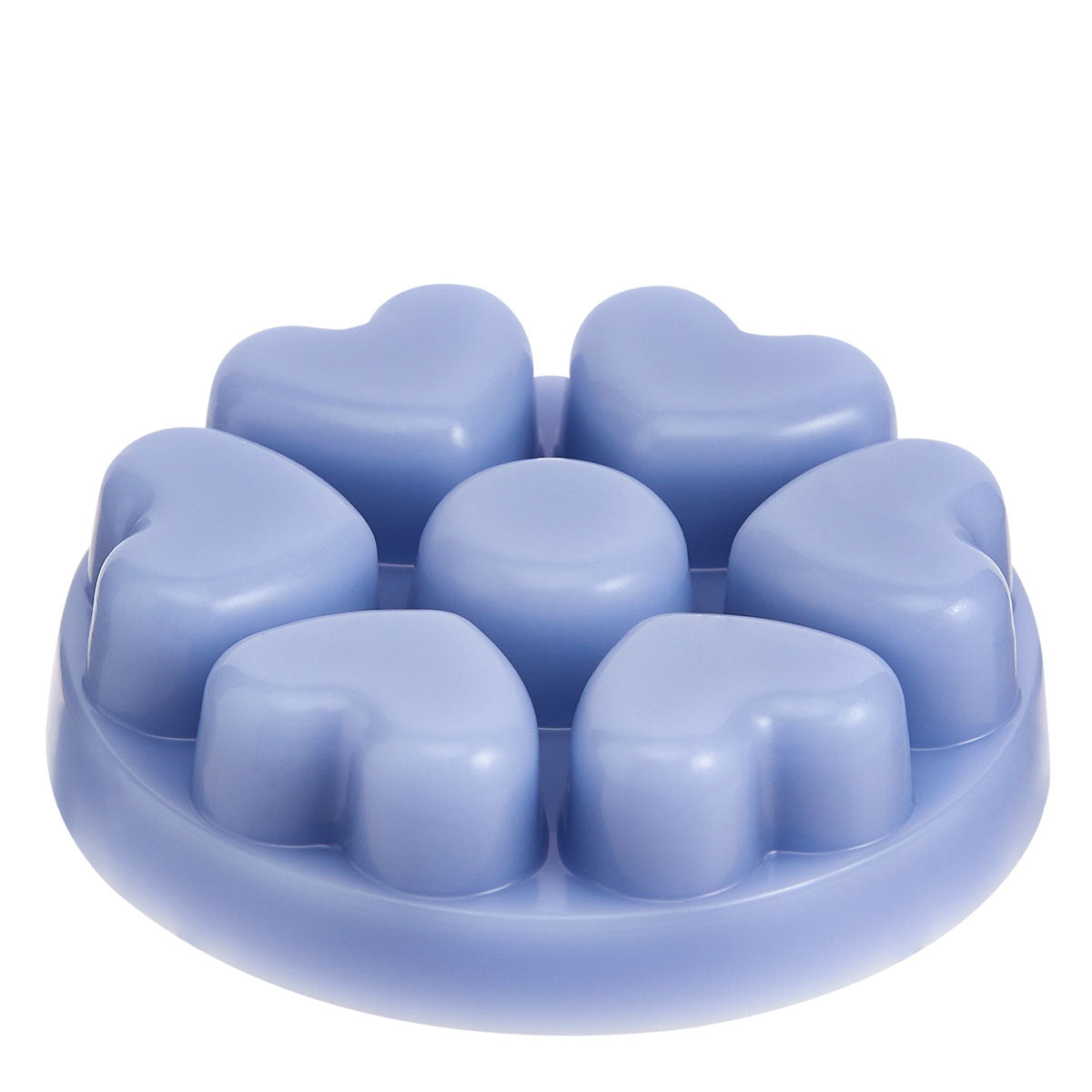 Ocean Lavender heart shaped wax melts against a white background.