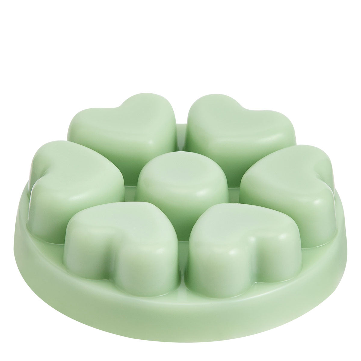 Seagrass Eucalyptus heart shaped wax melts against a white background.