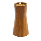 Faux Bois Tealight Holder with a lit tealight candle against a white background.