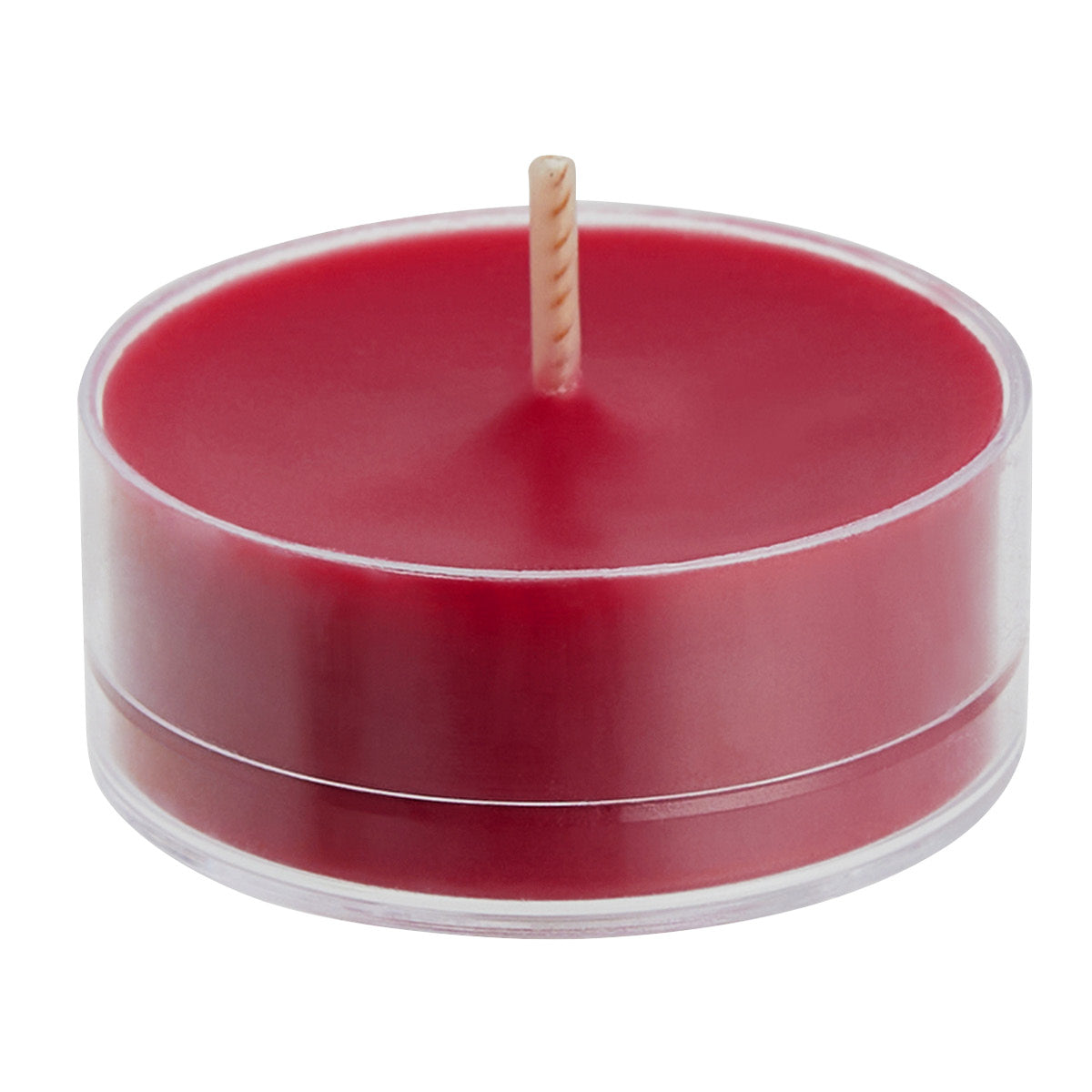 Cranberry Patchouli Bark single tealight against a white background