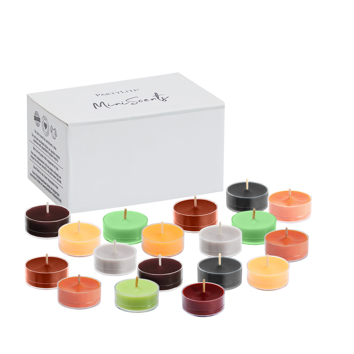 Fall Holiday Seasonal assorted tealight in various colors shown with the Tealight Sampler box.