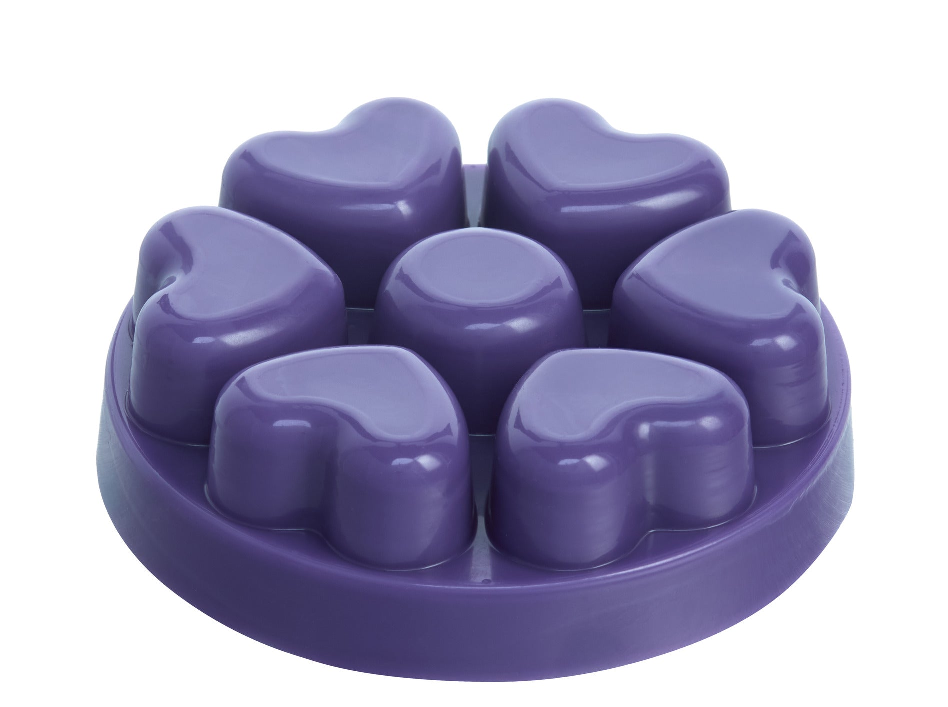 Twilight Violet and Patchouli purple heart shaped wax melts shown against a white background.