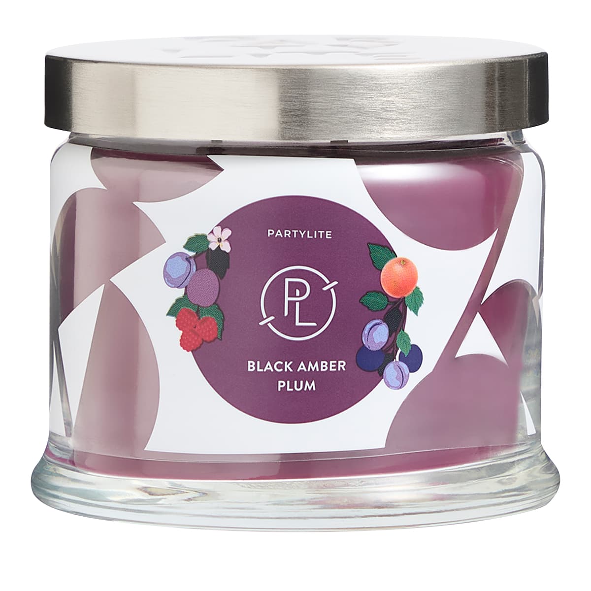 Black Amber Plum 3-Wick Jar Candle against a white background.