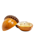 Acorn Tealight Holder Pair with a lit tealight against a white background.