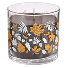 Fireside Hinoki Mini Jar Candle with Autumn leaves on the jar, against a white background.