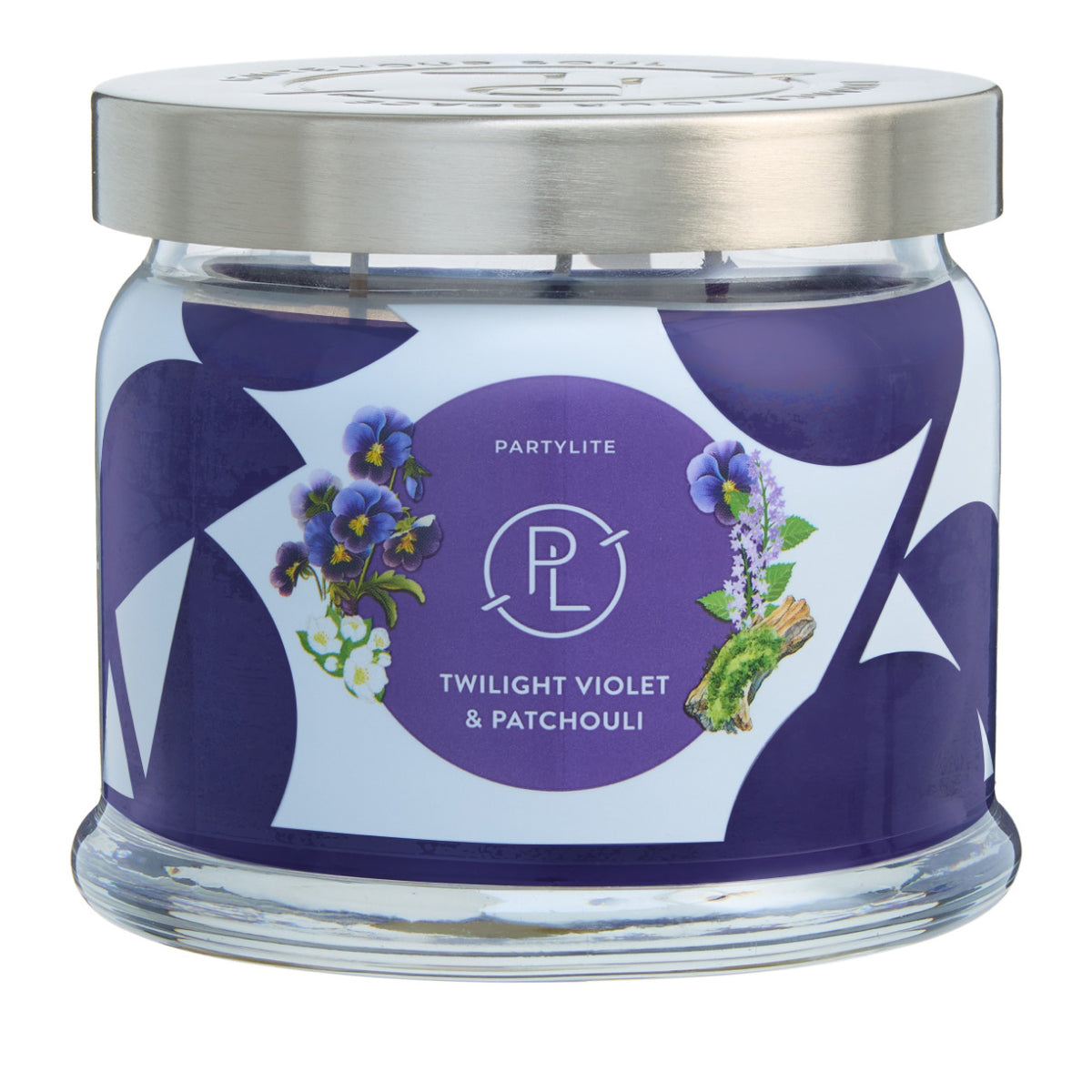 Twilight Violet and Patchouli purple 3-wick jar candle shown against a white background.