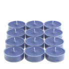 Twelve Celestial Berries & Blossoms Universal Tealight® Candles, blue coloured wax in plastic tealight cups shown against a white background.
