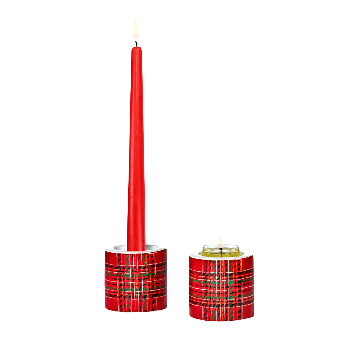 Holiday Tartan Candle Holder Pair