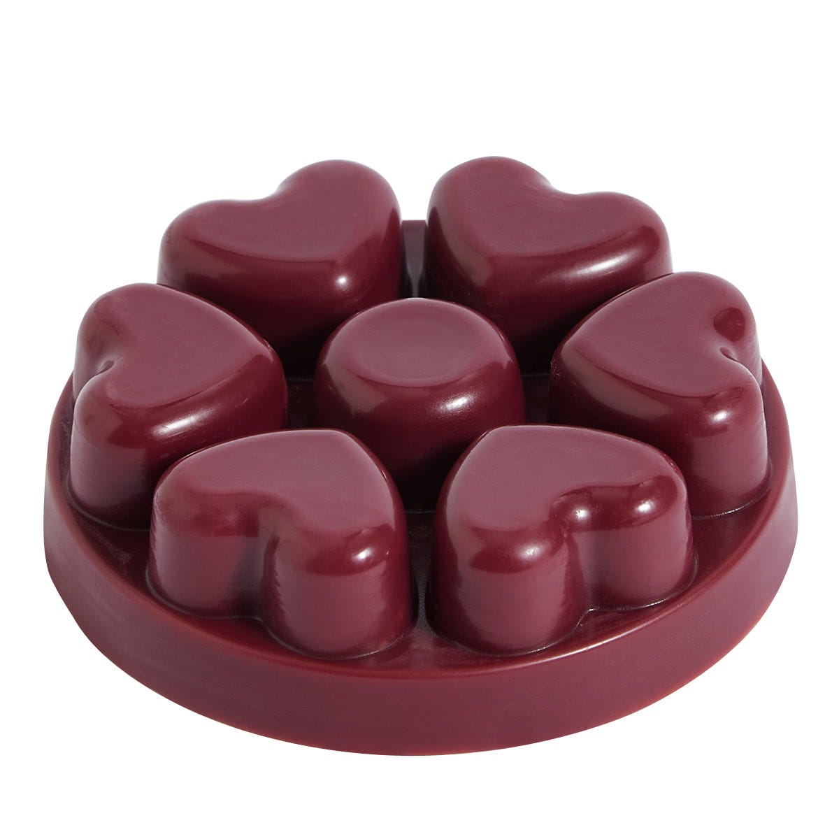 Blackberry Jam heart shaped wax melts against a white background.