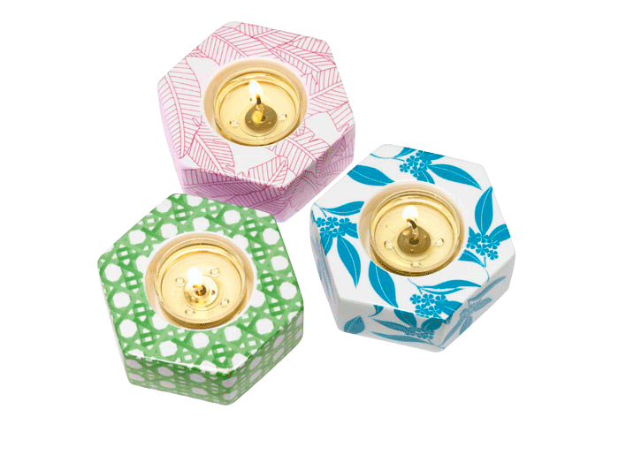 Ceramic Hexagon Tealight Holder Trio